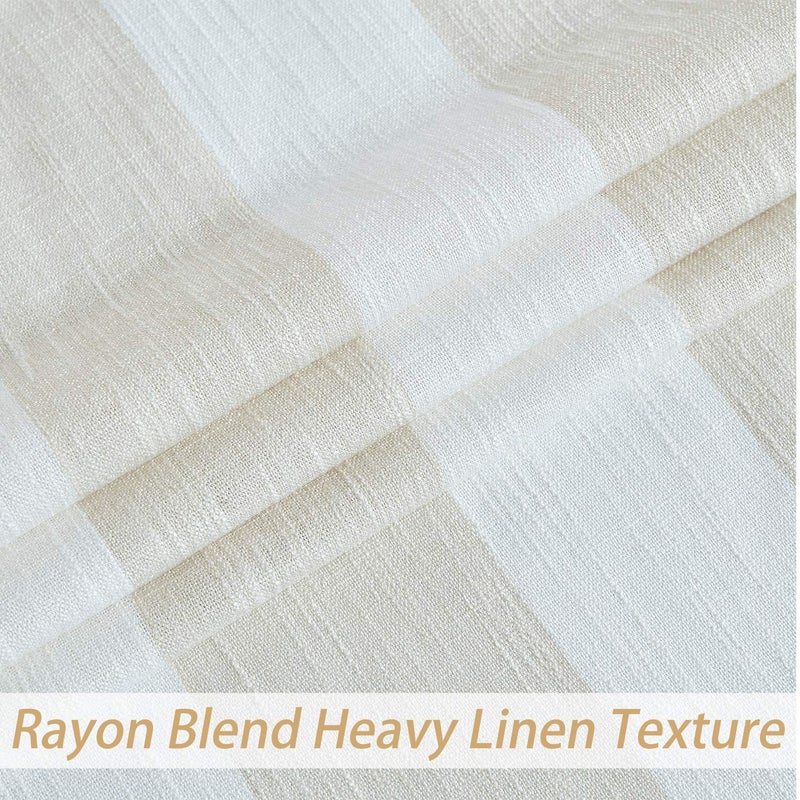 Central Park Beige White Stripe Farmhouse Curtains Semi-Sheer Rayon Blend Heavy Linen Texture Window Curtain Panel 6 Grommets Treatment for Living Room/Bedroom, Set of 2, 44" x 84" Each - Image 3